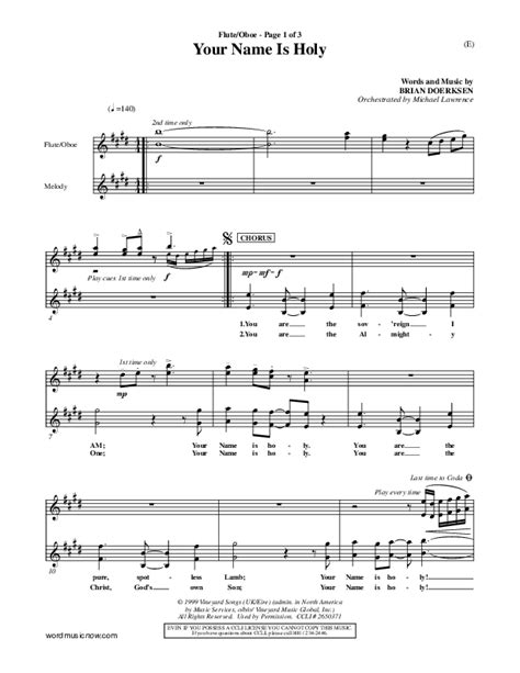 Your Name Is Holy Flute Oboe Sheet Music Pdf Brian Doerksen