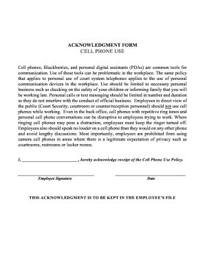 Fillable Online Nycourts Acknowledgment Form Cell Phone Use Unified