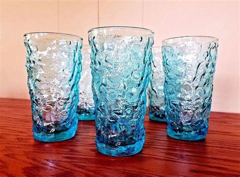 Vintage Lido Milano 6 Anchor Hocking Aqua Blue Glasses Tumbler Lava 12 Oz Retro Anchorhocking