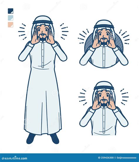A Arabian Man in White Costume with Calling Out Loud Images Stock