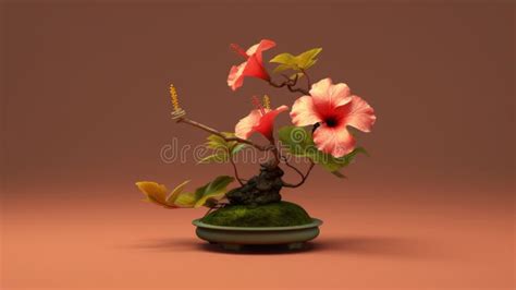 Hibiscus Zen Garden Classical Still Life 3d Model Stock Illustration