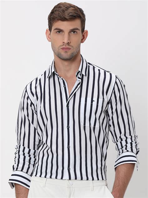 Buy Mufti Slim Fit Striped Spread Collar Long Sleeves Cotton Casual