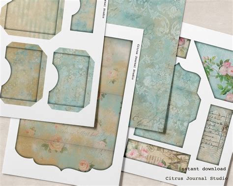 Shabby Blue Junk Journal Kit Trifold Folio Journal Insert Etsy