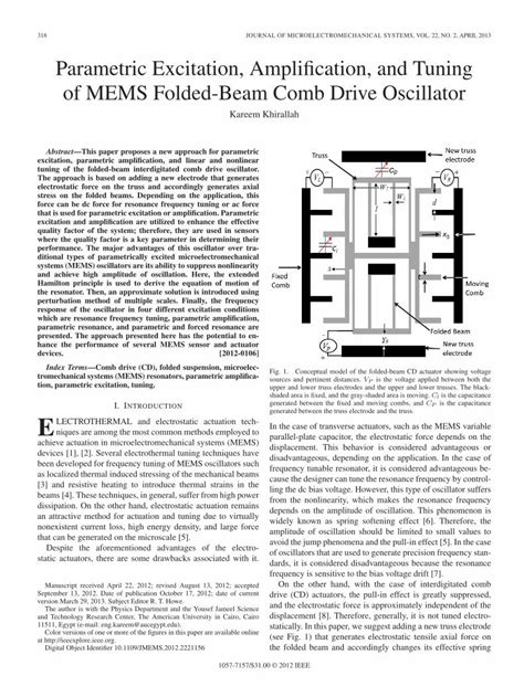 PDF Parametric Excitation Amplification And Tuning Of MEMS Folded