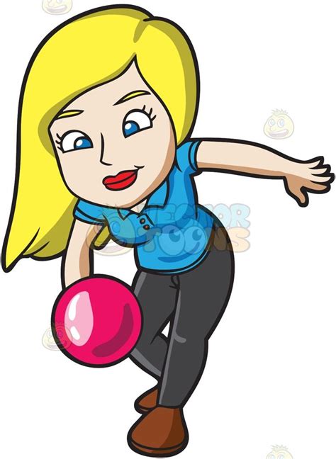 A Blonde Woman Throwing A Pink Bowling Ball Ball Cartoon Blonde Woman Bowling