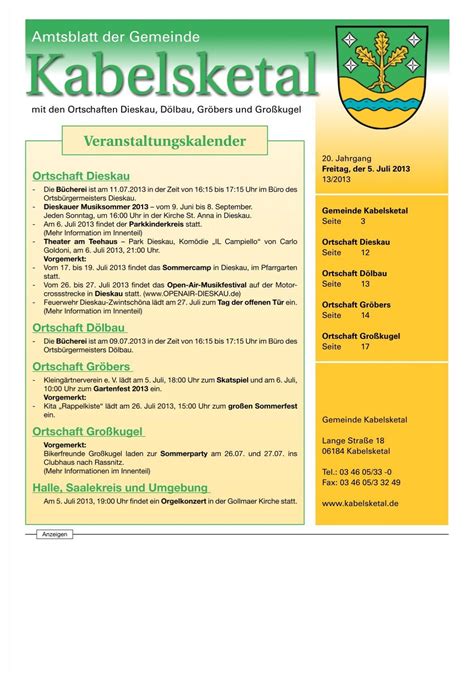 Amtsblatt Der Gemeinde Veranstaltungskalender