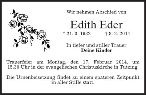 Traueranzeigen Von Edith Eder Trauer Merkur De