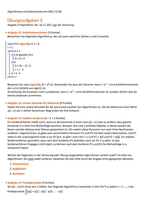 Au D Uebung Algorithmen Und Datenstrukturen Ws