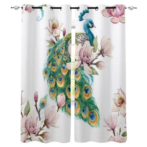 Magnolia Watercolor Flower Peacock Curtains For Bedroom Window Curtain