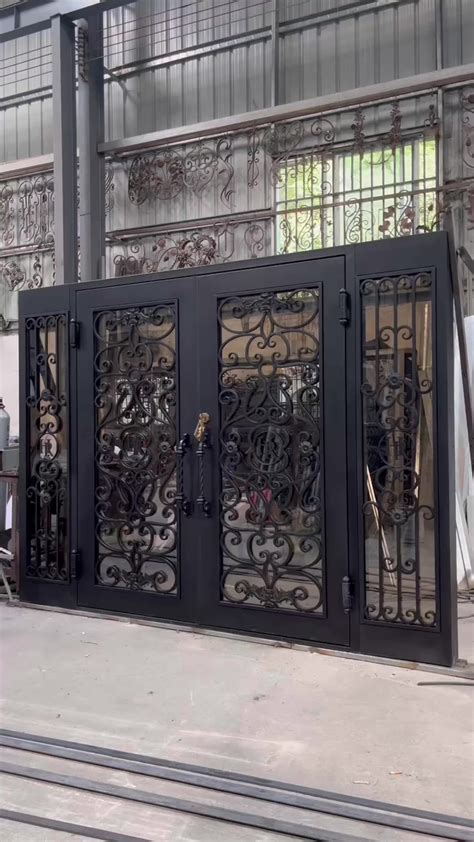 Popular Design Wrought Iron Style Exterior Door Front Entry Doors Wrought Iron French Glass