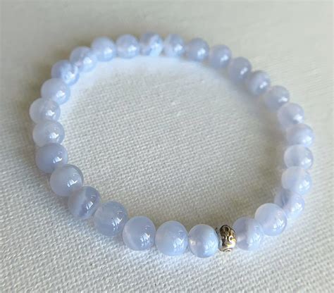 Mm Blue Lace Agate Bracelet With A Sterling Silver Om Etsy