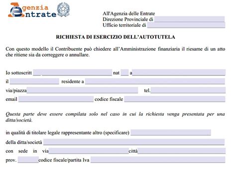 Fac Simile Istanza Autotutela Agenzia Delle Entrate Word E Pdf