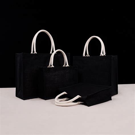 Black Women Linen Tote Bag Burlap Beach Eco Handbags Portable Top Handle Shopping Bag Shoulder