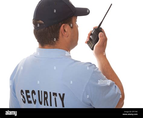 Security Guard Hand Holding Cb Walkie Talkie Radio Stock Photo Alamy