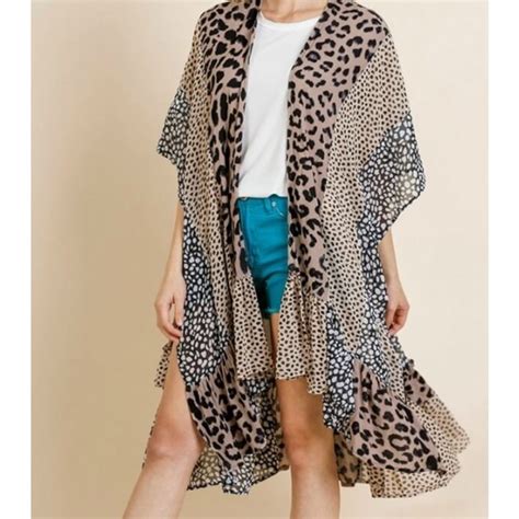 Umgee Kimonos And Yukatas Umgee Mocha Mixed Animal Print Long Kimono