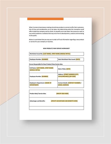 Worksheet New Product or Service Template in Google Docs, Pages, Word - Download | Template.net