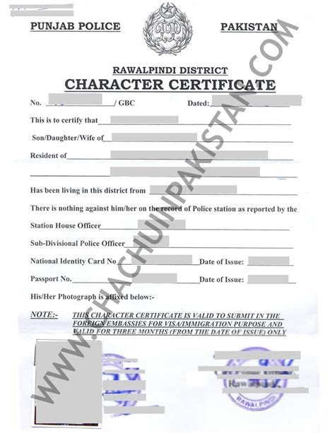 Character Certificate Template