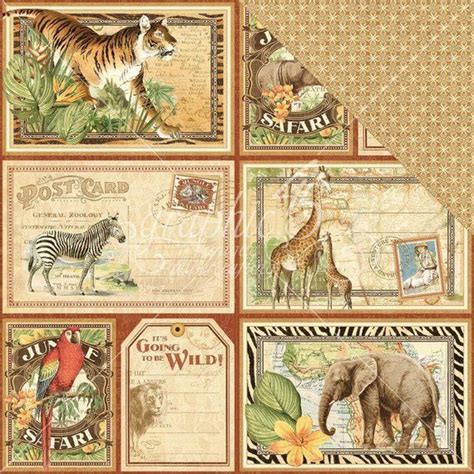 African Safari Set Of 7 Custom Selected 12 X 12 Scrapbook Papers