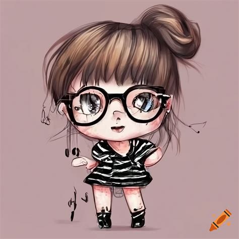 Chibi Girl With Messy Bun Glasses And Freckles On Craiyon