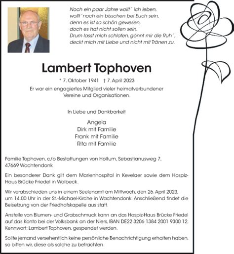 Alle Traueranzeigen für Lambert Tophoven trauer rp online de