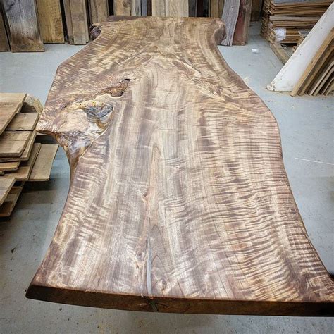 Wild Grain And Figure On This 4 Inch Thick Poplar Live Edge Slab After A Coat Of Stain This