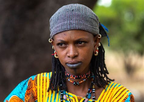 Portrait Of A Peul Tribe Woman With Tattooed Lips Savanes District