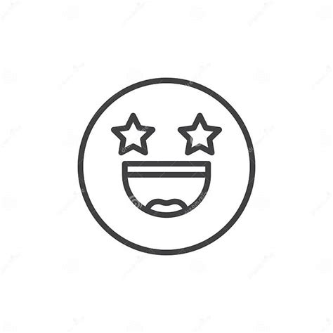 Starstruck Face Emoticon Line Icon Stock Vector Illustration Of