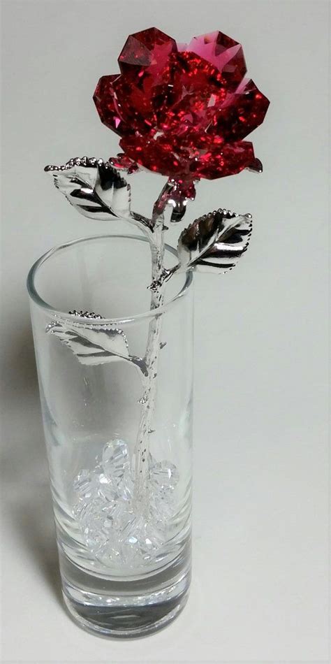 Red Crystal Rose Made Using Swarovski Crystal In Glass Vase Crystal Art