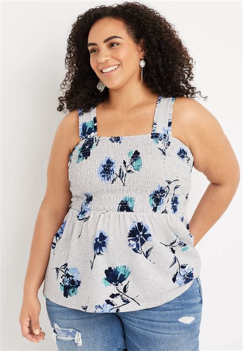 Plus Size Floral Smocked Peplum Tank Top Maurices