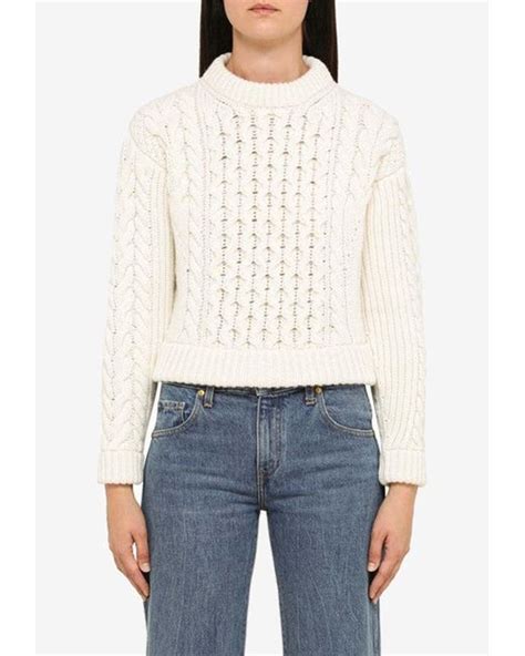 Patou Cable Knit Wool Blend Sweater In White Lyst