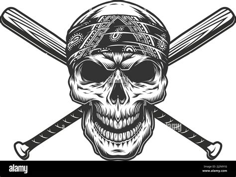 Gangster Skull With Bandana And Hat