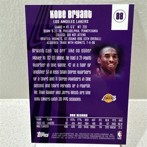 🔥 Kobe Bryant 2003 04 Topps Finest 88 Los Angeles Lakers Nba