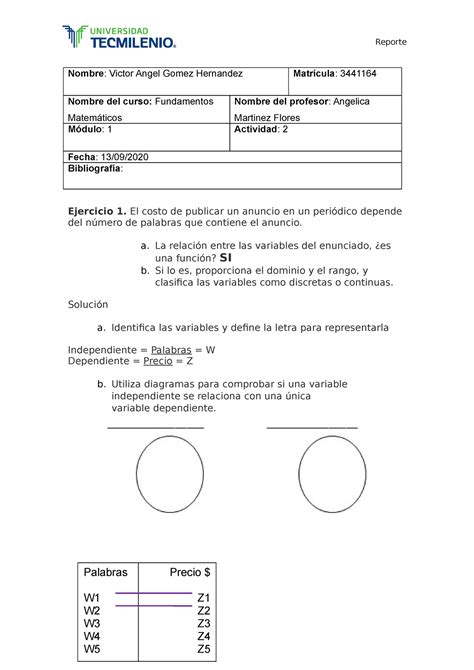 Fundamentos Matem Ticos Actividad Tecmilenio Nombre Victor Angel