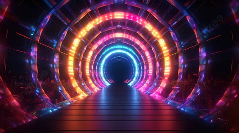 Fundo Túnel Futurista Luminoso Uma Ilustração Geométrica 3d Iluminada Com Luzes De Néon