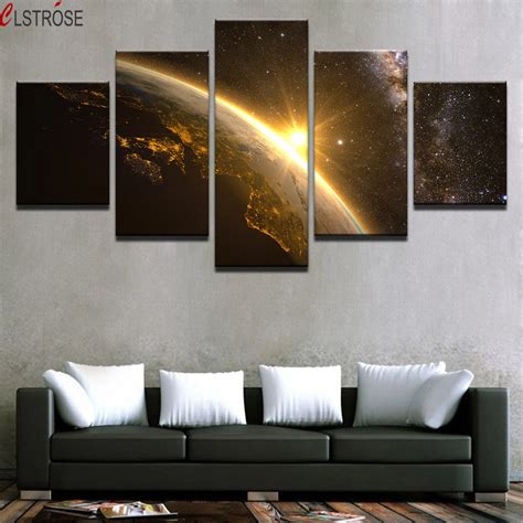 CLSTROSE Framed 5 Pcs Canvas Painting Planet Earth Pictures Universe