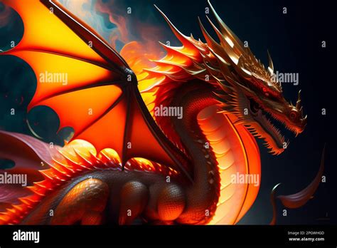 Illustration Of A Black Winged Dragon Spewing Flames Stock Photo Alamy