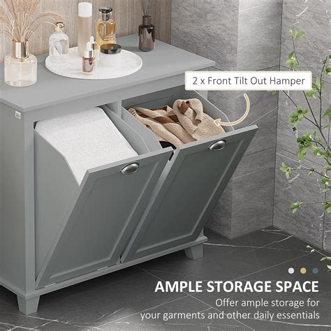 Homcom Freestanding Bathroom Storage Hamper Furniture Tilt Out Laundry