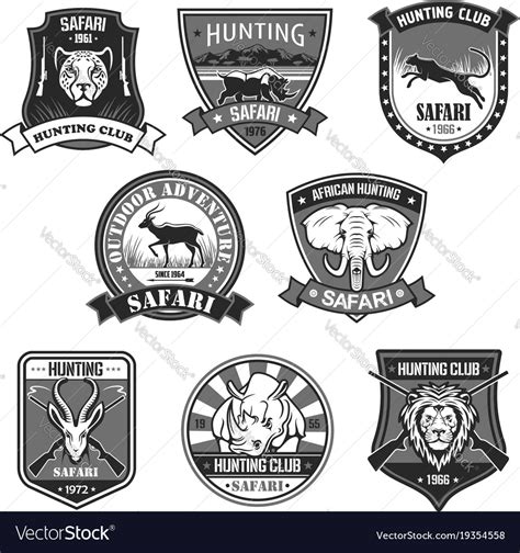 African Safari Animal Hunting Club Badge Set Vector Image