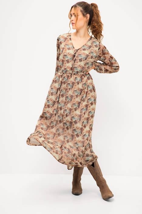 Maxikleid A Line Schuppen Print V Ausschnitt Elastische Taille