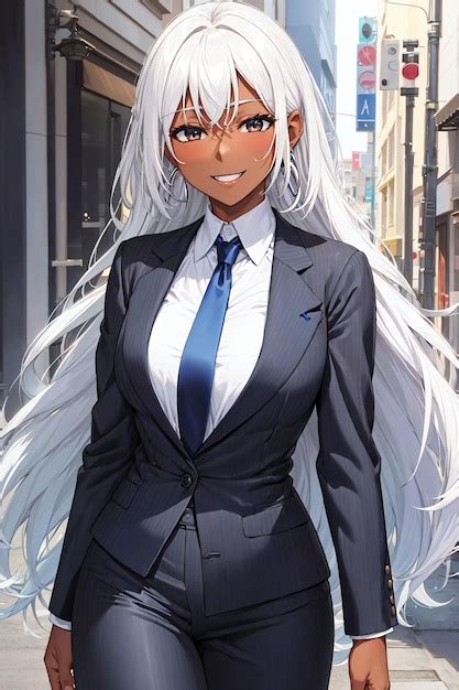 Premium AI Image Black Woman With Long White Hair Wearing Suit And