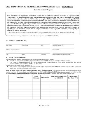 Fillable Online Dependent Verification Worksheet V Or V