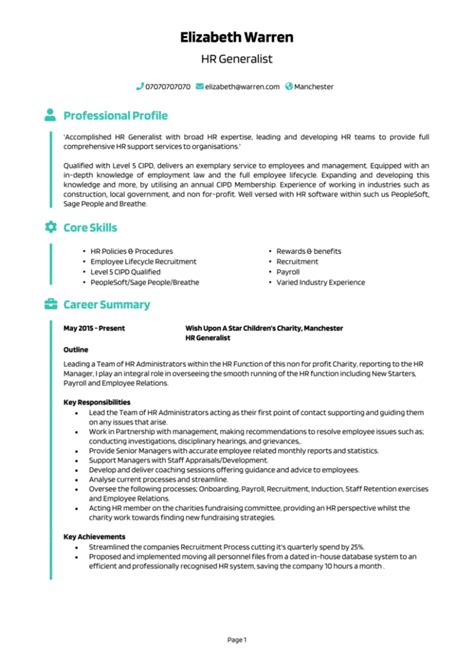 HR Generalist CV Example In Depth Guide Land The Best Jobs