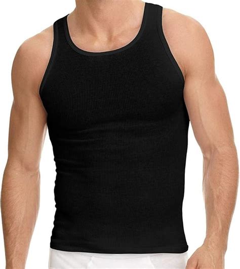 Mens 100 Cotton Tank Top A Shirt Wife Beater Undershirt Ribbed Black