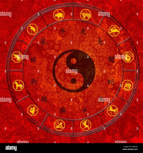 Chinesische Tierkreiszeichen Und Yin Yang Stockfotografie Alamy