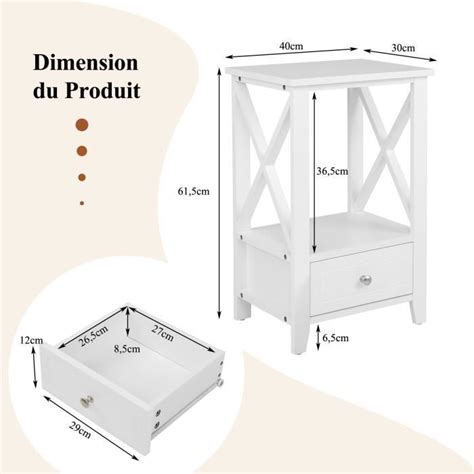 Costway Table De Chevet Avec Tiroir Inf Rieur Et Tag Re X X