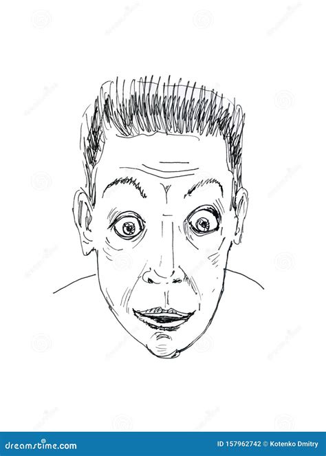 Surprised Man Emotions On His Face Ink Drawing Stock Illustration