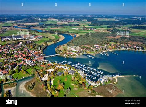 Aerial View Of The Seebruck With The Alz River Seon Seebruck Chiemsee