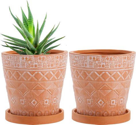 Cedilis Lot De 2 Pots En Terre Cuite De 12 7 Cm Avec Drainage Et