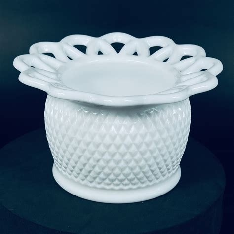 Vintage Imperial Glass Co Milk Glass Open Lace Edge Etsy