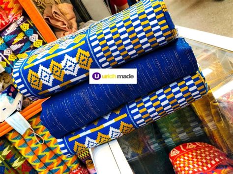 Blue Gold And White Authentic Handwoven Kente Fabric And Kente Cloth